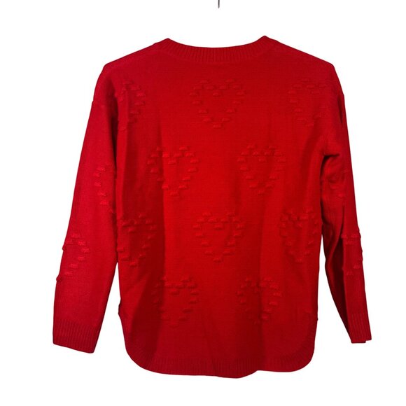 Womens Size Small Red Knit Sweater With Textured Heart Pattern Long Sleeves - Picture 4 of 6